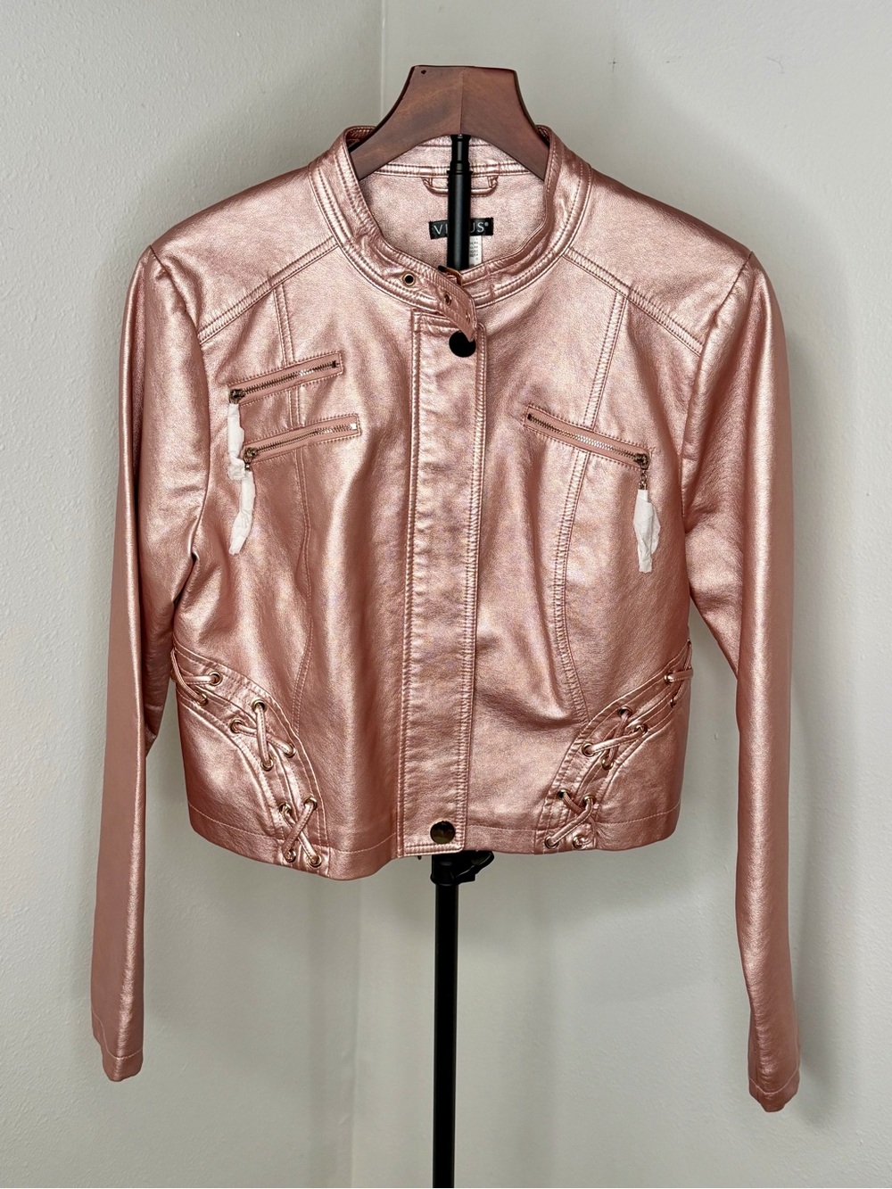 VENUS Metallic Rose Gold Moto Jacket Size Large